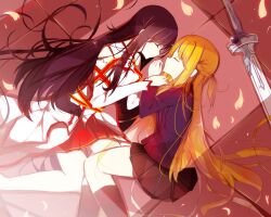  long_hair petals senya_fuurin skirt sword sword_art_online weapon yuuki_asuna 