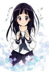  black_hair chitanda_eru commentary_request female hyouka kamiyama_high_school_uniform_(hyouka) kashiwagi_sumika long_hair purple_eyes school_uniform serafuku solo 