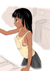  bad_id bad_pixiv_id bare_shoulders black_eyes black_hair breasts copyright_request female j7w long_hair no_bra one-piece_tan sideboob skirt sleeveless small_breasts solo tan tank_top tanlines 