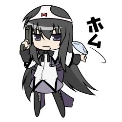  akemi_homura akemi_homura_(magical_girl) black_hair bow bow_panties commentary_request female female_pervert homu long_hair looking_at_viewer magical_girl mahou_shoujo_madoka_magica mahou_shoujo_madoka_magica_(anime) naginami object_on_head panties panties_on_head pantyhose pervert purple_eyes simple_background solo striped_clothes striped_panties underwear very_long_hair white_background 