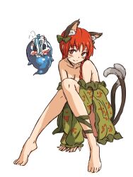  animal_ears ankle_lace-up bad_id bad_pixiv_id bare_legs bare_shoulders barefoot blush bow braid cat_ears cat_tail cross-laced_footwear feet female full_body hairbow kaenbyou_rin looking_at_viewer multiple_tails nekomata no_pants object_on_head off_shoulder panties panties_on_head partially_undressed red_eyes red_hair seductive_smile shibasaki_shouji short_hair simple_background sitting smile solo steam striped_clothes striped_panties tail touhou twin_braids underwear unworn_panties whiskers white_background 