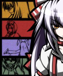  5girls commentary_request fujiwara_no_mokou highres houraisan_kaguya inaba_tewi long_hair multiple_girls multiple_monochrome naginami reisen_udongein_inaba touhou very_long_hair yagokoro_eirin 