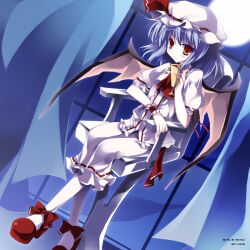  bad_id bad_pixiv_id bat_wings blue_hair chair curtains female hat hat_ribbon imis moon night pantyhose puffy_sleeves remilia_scarlet ribbon short_sleeves sitting sky smile solo touhou window wings wrist_cuffs yellow_eyes 