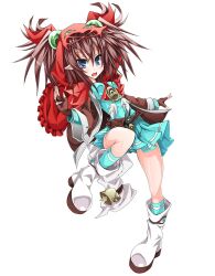  bell blue_eyes boots brown_hair duel_monster female korican pointy_ears saambell_summoner skirt solo twintails yu-gi-oh! yuu-gi-ou_duel_monsters 