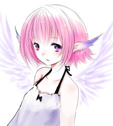  alternate_costume alternate_wings animal_ears bare_shoulders blush commentary_request female han_(jackpot) looking_at_viewer mystia_lorelei no_headwear pink_hair purple_eyes short_hair solo touhou white_wings wings 