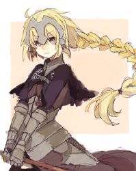  armor armored_dress bad_id bad_pixiv_id blonde_hair braid capelet fate/apocrypha fate_(series) female gauntlets headpiece jeanne_d&#039;arc_(fate) jeanne_d&#039;arc_(ruler)_(fate) long_hair okome_(amehare) purple_eyes single_braid solo very_long_hair 