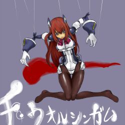  amputee android black_legwear blue_eyes bodysuit f_walsingham female female highres kyoukai_senjou_no_horizon kyoukaisenjou_no_horizon mechanical_arm puppet red_hair solo 