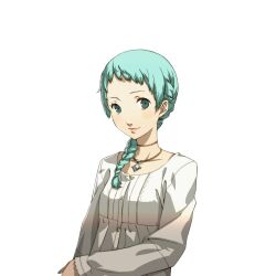  alternate_hairstyle aqua_eyes aqua_hair braid female long_hair official_art persona persona_3 persona_4:_the_ultimate_in_mayonaka_arena smile soejima_shigenori solo transparent_background yamagishi_fuuka 