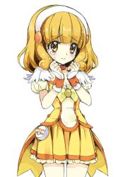  bad_id bad_pixiv_id blonde_hair bow brown_eyes choker cosplay cure_peace cure_peace_(cosplay) female hairband magical_girl precure self_cosplay short_hair simple_background skirt smile_precure solo tears white_background white_hairband yayoi_kise yellow_bow yellow_skirt yellow_theme yukiwo 