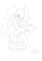  commentary_request female greyscale kisume line_art long_hair monochrome naginami simple_background sitting solo touhou very_long_hair white_background 