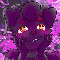  1:1 anthro black_body black_fur canid canid_demon canine church_grim demon eyebrows ezio_(sacrificialhound) fur heart_eyebrows hellhound male mammal mythological_canine mythological_creature mythology red_eyes sacrificialhound solo yandere yandere_face 