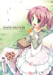  bad_id bad_pixiv_id doughnut dress female flower food green_eyes hair_ornament hairclip happy hirose_madoka long_hair original photoshop_(medium) picnic_basket pink_hair side_ponytail solo 