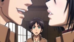  1girls 2boys asian asian_female attack_on_titan black_hair brown_hair clothed clothed_female clothed_male eren_jaeger faceless_female faceless_male female fully_clothed green_eyes ignoring implied_cuckolding indoors jacket jean_kirstein jeankasa light-skinned_female light-skinned_male light_skin looking_at_another looking_at_partner looking_pleasured lost_rarities male male/female mikasa_ackerman military_jacket military_uniform open_mouth pale-skinned_female pale-skinned_male pale_skin paradis_military_uniform red_scarf scarf shingeki_no_kyojin soldier takapiko talking talking_to_another talking_to_partner teeth unbuttoned uniform upper_teeth watching 