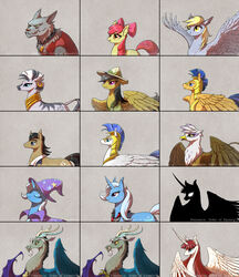  2018 absurd_res alicorn apple_bloom_(mlp) armor avian begasuslu canid canine canis clothing daring_do_(mlp) derpy_hooves discord_(mlp) domestic_dog equid equine female filthy_rich_(mlp) flash_sentry_(mlp) friendship_is_magic gilda_(mlp) group gryphon hair hasbro hat headgear headwear helmet hi_res horn horse jewelry lauren_faust male mammal my_little_pony mythological_avian mythological_creature mythological_equine mythology necklace pegasus pony rover_(mlp) royal_guard_(mlp) smile trixie_(mlp) unicorn wings zebra zecora_(mlp) 