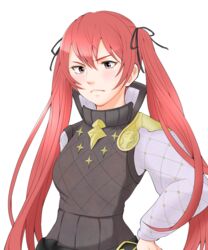  belt blush breasts female fire_emblem fire_emblem_if long_hair luna_(fire_emblem_if) pink_eyes red_hair twintails 