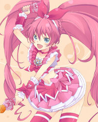  :d bad_id bad_pixiv_id blue_eyes bow braid brooch choker circle_skirt cure_melody curly_hair dress earrings eyelashes female frills hair_ribbon hairband happy heart houjou_hibiki jewelry kannagi_kaname long_hair magical_girl midriff miracle_belltier musical_note navel open_mouth pink_bow pink_choker pink_hair pink_thighhighs pink_wrist_cuffs precure ribbon smile solo suite_precure thighhighs twintails wand wrist_cuffs zettai_ryouiki 