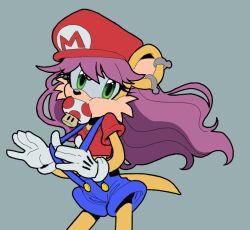  anthro archie_comics clothing cosplay female fuckwolfamy fungus green_eyes herpestid mammal mario mario_bros mina_mongoose mongoose mushroom nintendo overalls sega solo sonic_the_hedgehog_(archie) sonic_the_hedgehog_(comics) sonic_the_hedgehog_(series) 