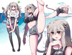  @_@ ahoge animal_ear_piercing animal_ears arm_up armpits black_choker black_one-piece_swimsuit black_sports_bra black_thighhighs blush bra_strap breasts choker cleavage closed_eyes closed_mouth cloud collarbone commentary ear_piercing exercising female green_wristband grey_eyes grey_hair grey_shorts hair_between_eyes hand_on_own_arm hand_on_own_chin highleg_one-piece_swimsuit highres holding_own_arm holding_own_leg hololive hot kneepits large_breasts leaning_forward leaning_to_the_side legs lion_ears lion_girl lion_tail long_bangs long_hair looking_at_viewer loose_clothes loose_shirt messy_hair mi_nomi_ni multiple_views musical_note navel official_alternate_costume one-piece_swimsuit open_mouth own_hands_together panties panty_peek piercing shirt shishiro_botan shishiro_botan_(button-down) shishiro_botan_(casual) shorts single_bare_shoulder sitting smile split spoken_musical_note sports_bra standing standing_on_one_leg standing_split stomach straddle_split stretching striped_sports_bra sweat swimsuit t-shirt tail thighhighs thighs underwear v_arms vertical-striped_sports_bra virtual_youtuber white_shirt wristband 