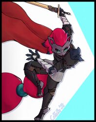  anthro armor coffeefly eyewear female generation_5_pokemon glasses hi_res melee_weapon nintendo pokemon pokemon_(species) scarf solo sword weapon zoroark 