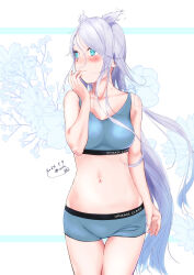  aqua_bra aqua_eyes aqua_panties boyshort_panties bra breasts female grey_hair hair_down hair_flaps hi_no_nai_hai highres kantai_collection long_hair medium_breasts mole mole_under_eye navel panties parted_bangs solo umikaze_(kancolle) umikaze_kai_ni_(kancolle) underwear underwear_only very_long_hair 