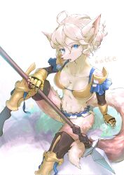  anthro armor armwear black_armwear black_clothing black_legwear blue_eyes breasts canid canine chest_tuft cleavage clothed clothing collarbone dinah_(unicorn_overlord) female fox fur gloves hair handwear hi_res holding_melee_weapon holding_object holding_polearm holding_spear holding_weapon knee_pads legwear looking_at_viewer mammal melee_weapon navel one_bent_leg open_mouth polearm simple_background sitting skimpy solo spear tuft unconvincing_armor unicorn_overlord vanillaware watte weapon white_background white_body white_fur white_hair yellow_clothing yellow_gloves yellow_handwear 