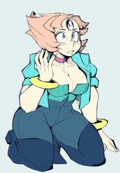  blue_eyes bracelet cartoon_network choker cleavage gem_(species) ink01 inkbloto leaddrill looking_up on_knees pearl_(steven_universe) steven_universe 