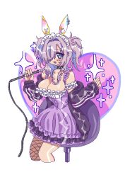  absurdres aigami_amu amnyuixx animal_ears black_jacket blue_hair blush breasts chain_necklace chains cleavage collar countdown_illustration cropped_legs fake_animal_ears female guest_art hair_intakes hair_over_one_eye hands_up heart heart-shaped_pupils heart_background high-waist_skirt highres holding holding_smoking_pipe hookah hookah_haze jacket jacket_partially_removed jewelry large_breasts long_hair long_sleeves looking_at_viewer low_neckline maid_headdress necklace oerba_yun_fang on_stool one_eye_covered open_mouth pink_skirt pixel_art rabbit_ears second-party_source shadow simple_background single_fishnet_legwear sitting skirt smile smoke smoking_pipe solo sparkle spiked_collar spikes symbol-shaped_pupils two_side_up underbust w_arms white_background 