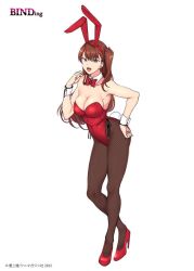  :d aiue_oka animal_ears bow bowtie breasts brown_eyes brown_hair brown_pantyhose cleavage fake_animal_ears fake_tail female full_body headband high_heels ijirare_~fukushuu_saimin~ large_breasts leotard long_hair looking_at_viewer nogami_izumi open_mouth pantyhose playboy_bunny rabbit_ears rabbit_tail red_bow red_bowtie red_footwear red_leotard side_ponytail simple_background smile solo standing strapless strapless_leotard tail tsurime white_background wrist_cuffs 