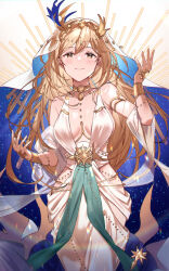  alternate_hairstyle arabian_clothes armlet blonde_hair bracelet circlet commentary djeeta_(granblue_fantasy) female granblue_fantasy head_chain highres iatromantis_(granblue_fantasy) jewelry koori_(superumaice) long_hair shawl solo veil white_headdress white_shawl wrist_guards 