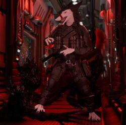  3d_(artwork) anthro capcom detailed_background devsergal digital_media_(artwork) fluffy fluffy_tail hi_res male realistic realistic_fur realistic_lighting realistic_shading resident_evil sergal sfw_furry_art solo tail 