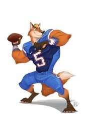  2018 5_fingers american_football anthro avoid_posting ball biceps canid canine claws clothing college_football digital_media_(artwork) feet fingers florida_gators fur furrybob gridiron_ball hair hi_res male mammal muscular muscular_anthro muscular_male ncaa nike simple_background solo sport text text_on_clothing text_on_topwear toe_claws toes topwear white_background 