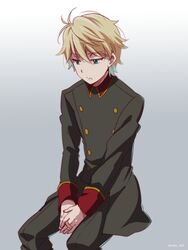  1boy aldnoah.zero bad_id bad_pixiv_id blonde_hair buttons double-breasted kuroki_natsu male_focus military military_uniform slaine_troyard solo uniform 