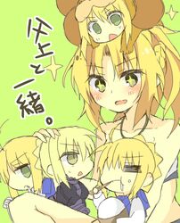  5girls akafuku_pukoemon artoria_pendragon_(fate) bad_id bad_pixiv_id blonde_hair chibi fate/apocrypha fate/stay_night fate/tiger_colosseum fate_(series) green_eyes highres long_hair mordred_(fate) mordred_(fate/apocrypha) multiple_girls saber_(fate) saber_alter saber_lion star-shaped_pupils star_(symbol) symbol-shaped_pupils yellow_eyes 