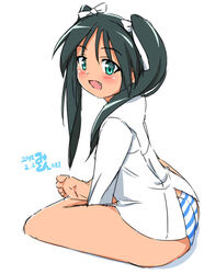  :d bad_id bad_pixiv_id banned_artist blush francesca_lucchini green_eyes green_hair indian_style looking_at_viewer mikomu oerba_yun_fang open_mouth panties sitting smile solo strike_witches striped striped_panties twintails underwear world_witches_series 