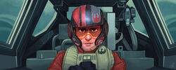  1boy artist_request black_eyes canopy_(aircraft) cockpit emblem flight_stick gloves helmet looking_at_viewer pilot pilot_suit poe_dameron rebel_alliance rebel_pilot science_fiction serious spacecraft spoilers star_wars star_wars:_the_force_awakens starfighter t-65_x-wing x-wing 