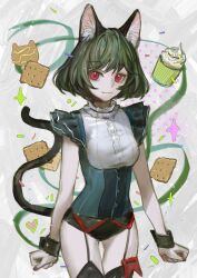  absurdres animal_ear_fluff animal_ears black_panties black_thighhighs black_wrist_cuffs breasts cat_ears cat_girl cat_tail collar confetti cookie cowboy_shot cupcake female food frilled_collar frilled_shirt frills green_hair green_ribbons heart highres kamitsubaki_studio liangban_xiexu light_smile looking_at_viewer myu_(valis) panties red_eyes red_nails ribbon shirt short_hair sinsekai_studio sleeveless sleeveless_shirt small_breasts solo sparkle standing tail thighhighs underwear valis_(sinsekai) virtual_youtuber white_background wrist_cuffs 