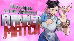  absurdres apologizing arm_behind_back black_hair braid breasts brown_hair chinese_clothes chun-li cleavage double_bun gauntlets hair_bun highres juaag_acgy one_eye_closed short_hair street_fighter street_fighter_6 street_fighter_6_new_challenger_art_contest twin_braids 