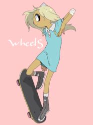  adventure_time anthro bear bronwyn canid canine canis cartoon_network clothed clothing domestic_dog female hybrid mammal pink_background rainicorn simple_background skateboard skateboarding solo vehicle yunta0722 