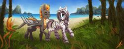  absurd_res asiri beach dragon_wings duo equid equine female feral hasbro hi_res horse male mammal midnightflight my_little_pony pony sand sea seaside stripes telor tropical water zebra 