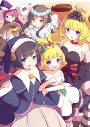  &gt;:) 5girls :d :o absurdres bird black_gloves blue_eyes blunt_bangs blush boned_meat cake dress duck duel_monster food frilled_dress frills gloves green_eyes heterochromia highres holding holding_spoon kanzakietc long_dress long_hair looking_at_viewer madolche_anjelly madolche_fresh_sistart madolche_magileine madolche_petingcessoeur madolche_puddingcess_chocolat-a-la-mode meat mini_wings multiple_girls nose_blush nun pink_eyes pudding purple_eyes short_hair siblings sisters smile spoon strapless strapless_dress thought_bubble tiara v-shaped_eyebrows vernusylph_of_the_misting_seedlings wings yu-gi-oh! 