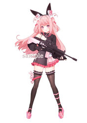  animal_ears ar-18 bad_gun_anatomy black_dress black_gloves black_thighhighs breasts chitetan cleavage commentary_request copyright_request dress female fingerless_gloves frilled_dress frilled_thighhighs frills full_body gloves grenade_launcher gun hair_ornament heart heart_print holding holding_gun holding_weapon hybrid_sight long_hair m203 nail_polish optical_sight pink_footwear pink_hair pink_nails platform_footwear purple_eyes rabbit_ears rabbit_hair_ornament reflex_sight sample_watermark shoes simple_background small_breasts solo standing stuffed_animal stuffed_rabbit stuffed_toy thigh_strap thighhighs trigger_discipline two_side_up underbarrel_grenade_launcher very_long_hair virtual_youtuber watermark weapon white_background 