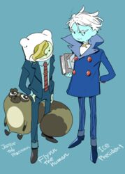  adventure_time anthro cartoon_network clothed clothing flynn_the_human_being footwear group human ice_president jacques_the_raccoon lynn_the_person male mammal necktie procyonid raccoon shoes trio yunta0722 