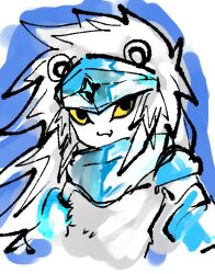  :3 anthro armor bandai_namco cute_fangs digimon digimon_(species) felid fur hair headgear helmet kerchief lion male mammal mane mane_hair mm_yy_00 neckerchief pantherine solo spadamon white_body white_fur yellow_eyes 