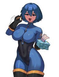  :3 :d :p black_footwear black_gloves blu_pyro_(tf2) blue_bodysuit blue_eyes blue_hair bob_cut bodysuit boots breasts commission covered_nipples cowboy_shot english_commentary female genderswap_(otf) gloves highres holding_tissue large_breasts latex latex_bodysuit looking_at_viewer open_mouth pyro_(tf2) rule_63 short_hair simple_background smile solo team_fortress_2 thigh_boots tissue_box tongue tongue_out wersman white_background zipper 