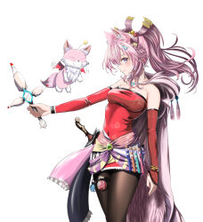  animal_ear_fluff animal_ears antenna_hair bare_shoulders blush bracelet braid braided_bun breasts bridal_gauntlets brown_pantyhose cape cleavage closed_mouth commentary_request cosplay covered_navel crown_braid dagger detached_sleeves dress female final_fantasy final_fantasy_vi flying from_side hair_bun hair_ornament hair_ribbon hakui_koyori high_ponytail highres holding hololive holster jewelry knife kokoro_(hakui_koyori) large_breasts long_hair long_sleeves looking_at_viewer mog mog_(cosplay) nose oerba_yun_fang pantyhose pink_bridal_gauntlets pink_cape pink_dress pink_eyes pink_hair pink_ribbon pink_sash pink_sleeves purple_sash ribbon sash simple_background single_bridal_gauntlet single_detached_sleeve skin_fang smile strapless strapless_dress tail tassel terra_branford terra_branford_(cosplay) test_tube thigh_holster tube_dress virtual_youtuber wakaunderblade7 weapon white_background wolf_ears wolf_girl wolf_tail yellow_sash 