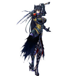  annerose_vajra black_hair breasts erect_nipples female full_body kagami_hirotaka katana koutetsu_no_majo_annerose koutetsu_no_majo_anneroze large_breasts legs lilith-soft long_hair looking_at_viewer sideboob smile solo standing sword weapon yellow_eyes 