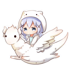  animal_hood blue_eyes braid chibi commentary_request crossover dragon dragon_riding female flot flying gochuumon_wa_usagi_desu_ka? hair_ornament hairclip hood hoodie kafuu_chino kanna_kamui kanna_kamui_(dragon)_(maidragon) kobayashi-san_chi_no_maidragon light_purple_hair long_hair look-alike loungewear parody rabbit_hood riding shirt sitting tokimeki_poporon twin_braids twintails wings 