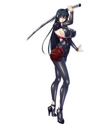  annerose_vajra black_hair breasts erect_nipples female full_body kagami_hirotaka katana koutetsu_no_majo_annerose koutetsu_no_majo_anneroze large_breasts legs lilith-soft long_hair looking_at_viewer sideboob smile solo standing sword weapon yellow_eyes 