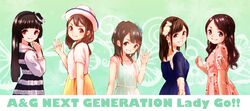  5girls :d absurdres black_hair brown_hair commentary_request hair_ornament hat highres kidanieru komatsu_mikako long_hair mikami_shiori multiple_girls ookubo_rumi open_mouth real_life smile takamori_natsumi uesaka_sumire voice_actor 