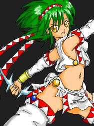  annet_myer el_viento female green_hair lowres open_mouth solo weapon 